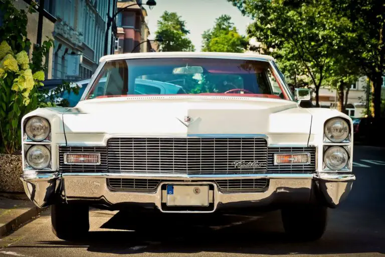 A white classic Cadillac car