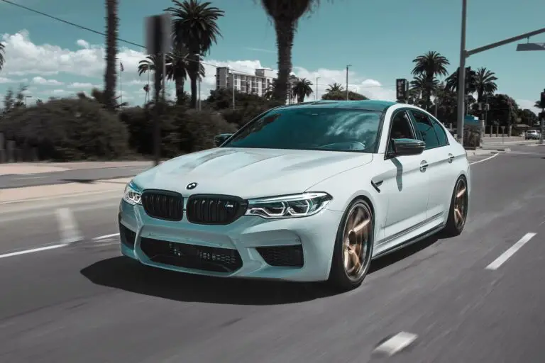 White BMW on the road